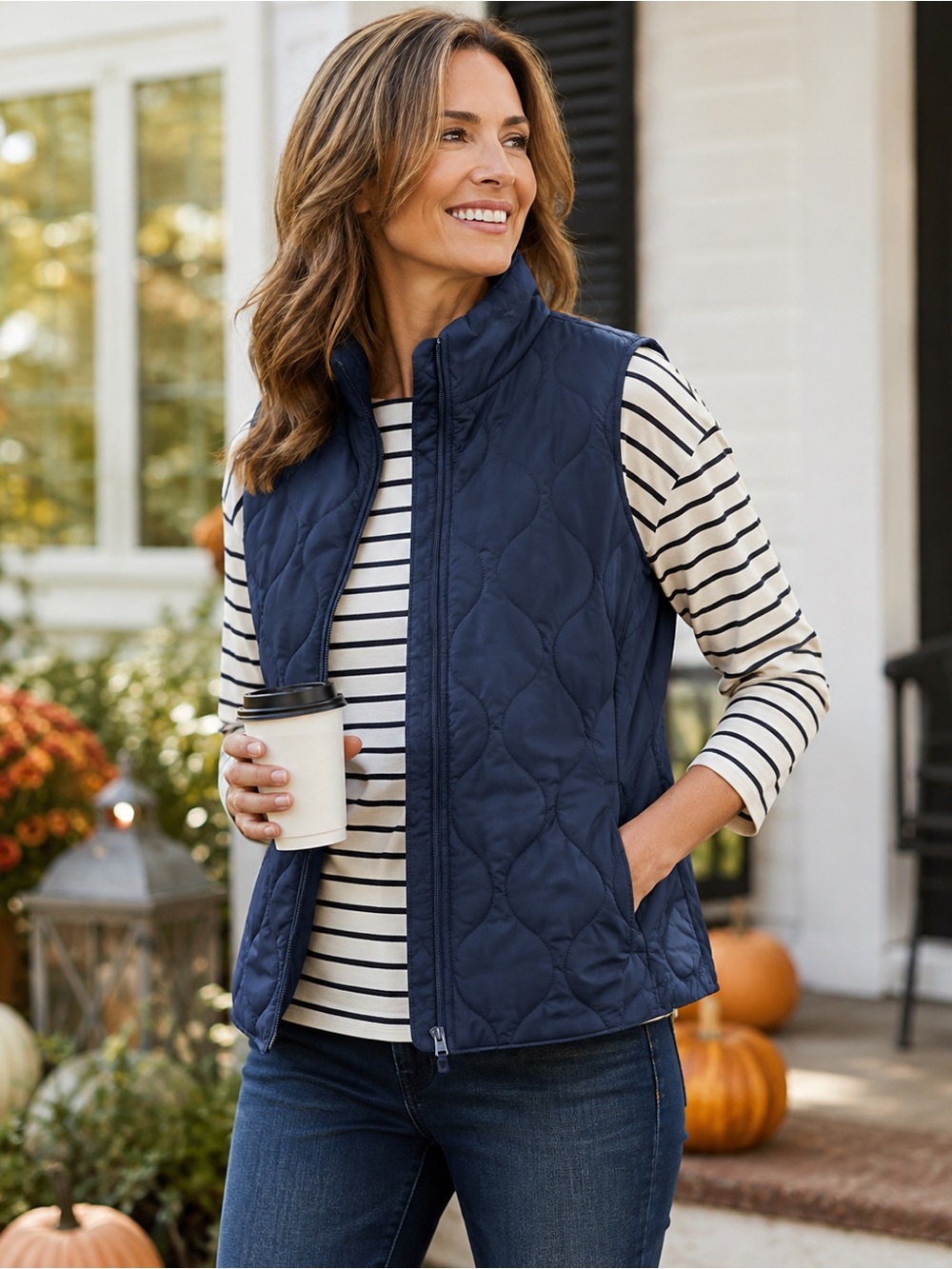 Lands End Women’s Quilted Stand-Collar Vest in Navy L